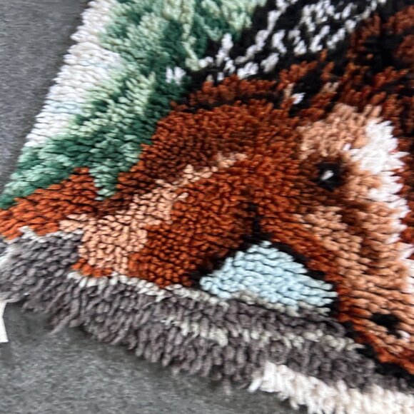 Latch Hook Rug Tapestry Horse Wall Hanging Vintage Hand Made Mid Century Modern - Picture 15 of 16